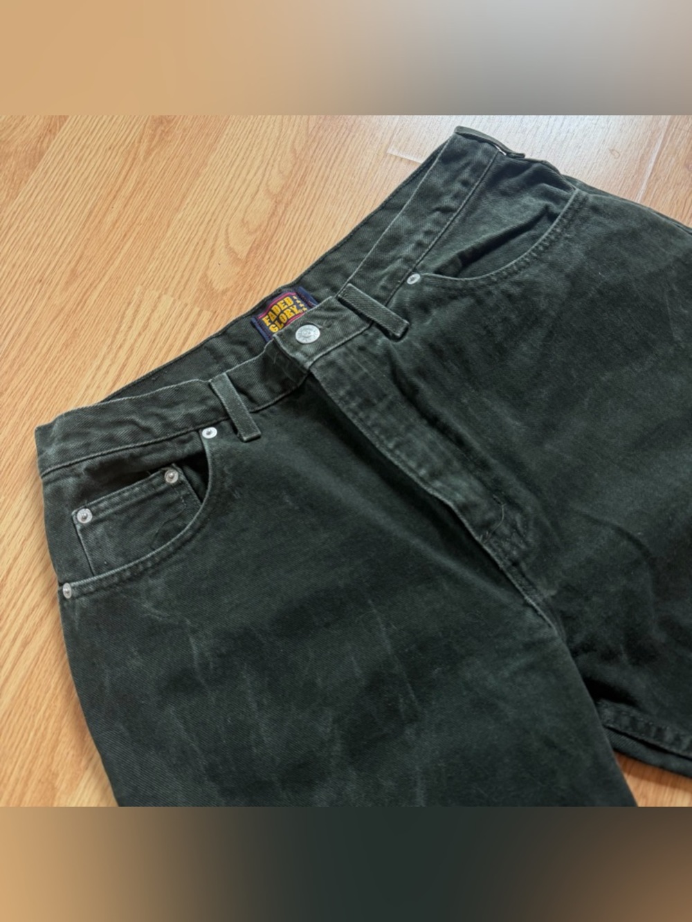Vintage Faded Glory Men's Forest Green Denim Jeans Regular Fit Made in USA 34x32